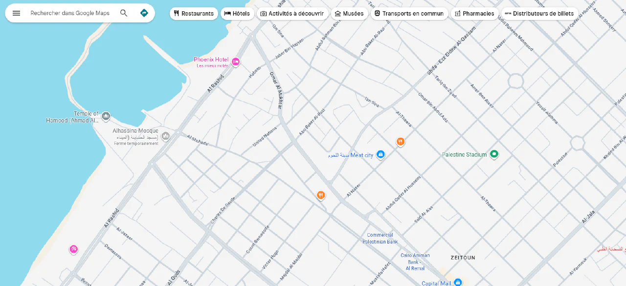Capture d'écran Google Maps de Gaza-ville